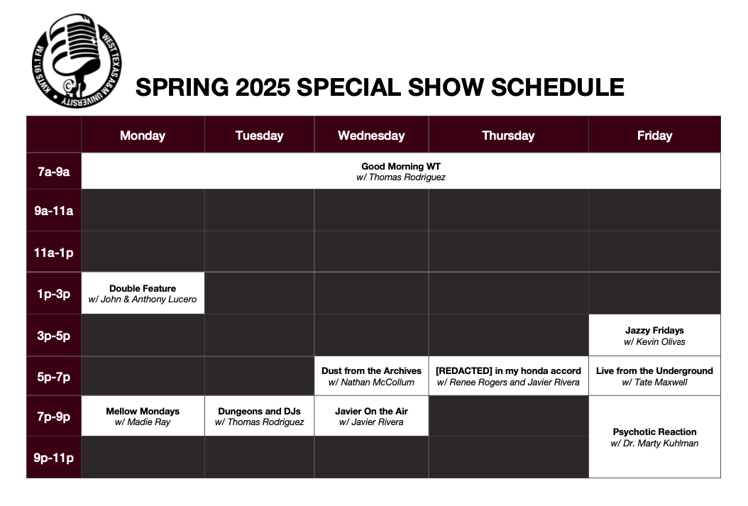 Special Show Schedule